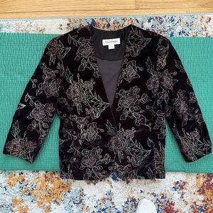 Vintage 80s NORTON MCNAUGHTON Purple Sparkly Blazer Floral Jacket Sz 14 USA Made